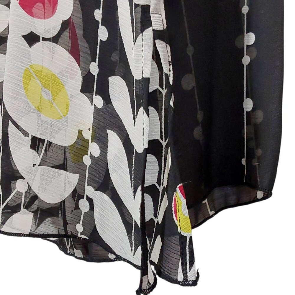 Coldwater Creek V-Neck Tunic Top Black Semi-Sheer Floral Crepe Great Cond - L - Picture 5 of 11